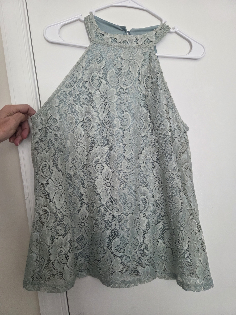 Cable & Gauge Lace Halter Tank in Light Sage Green